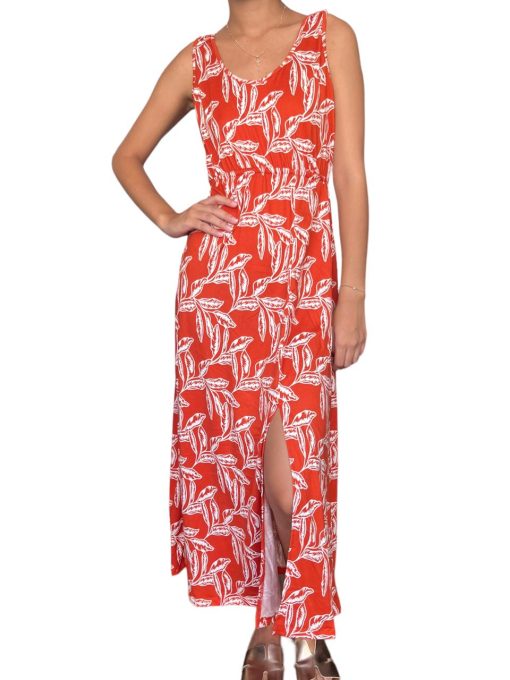 Vestido Largo Ladrillo Con Hojas - Imagen 2