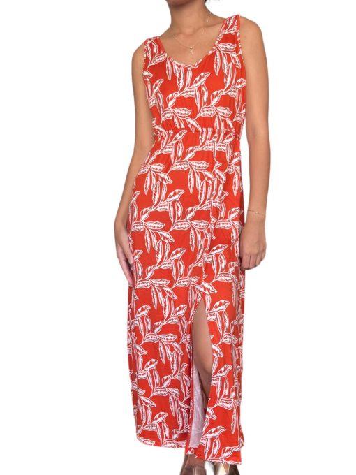 Vestido Largo Ladrillo Con Hojas