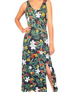 Vestido Largo Negro Con Hojas