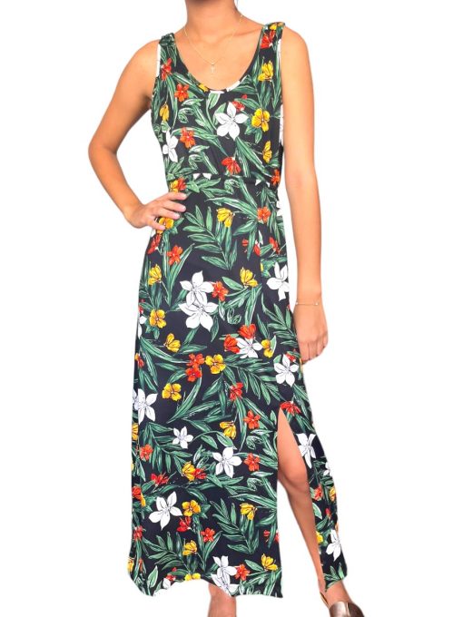 Vestido Largo Negro Con Hojas