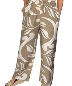 Alternative view of Palazo Color Beige Con Hojas Verdosas