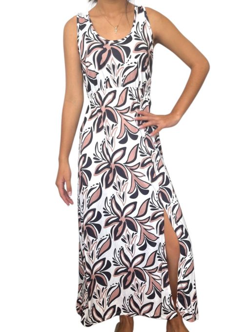 Vestido Largo Crema Con Hojas - Imagen 3
